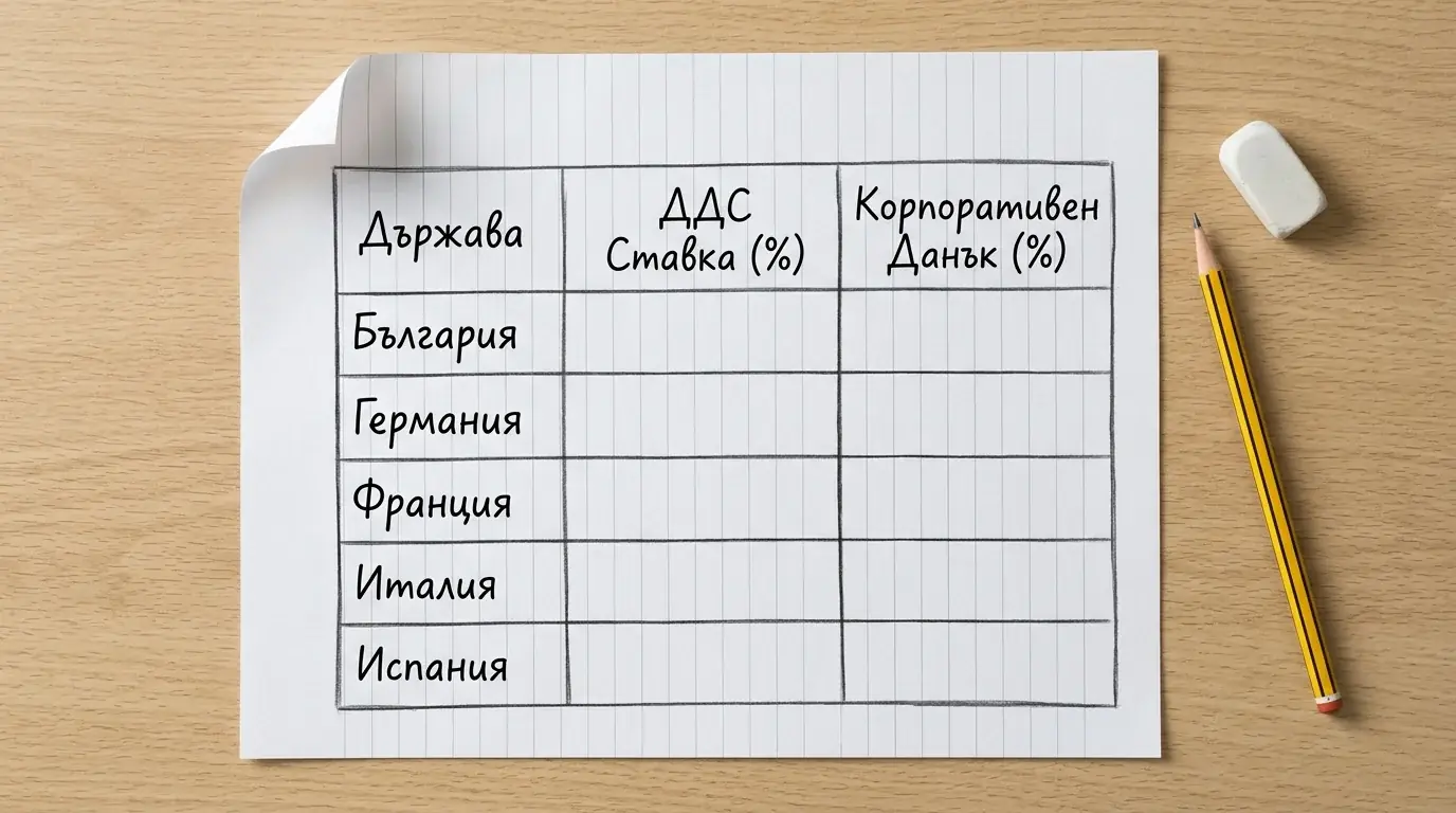 Лист с проста таблица за сравнение между държави